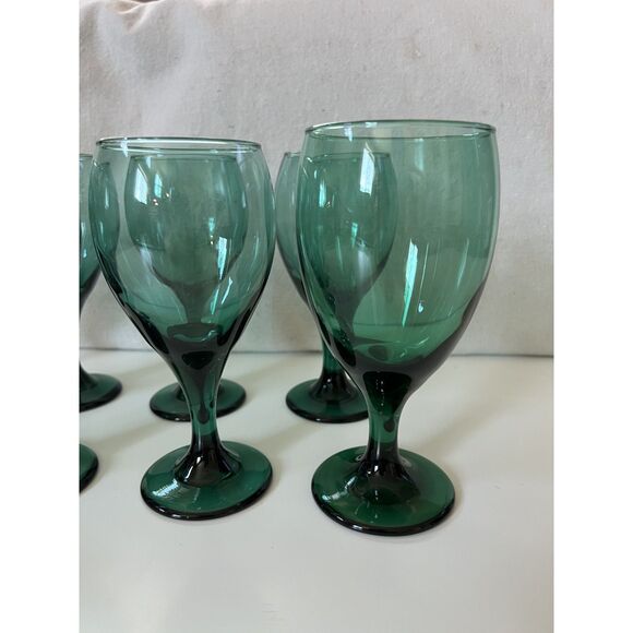 Set of 8 Vintage Libbey Teardrop Juniper Green Wine Glasses Water Goblet Bundle - Picture 5 of 12